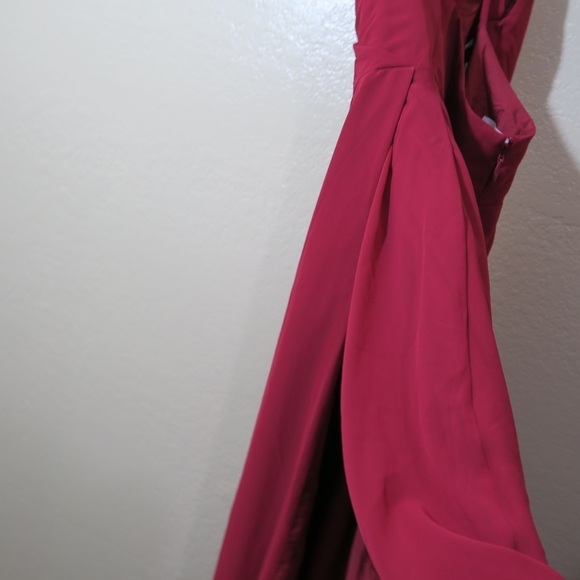 Azazie David A-line Pleated Chiffon Floor Length Dress Burgundy Formal Wedding - Picture 9 of 13